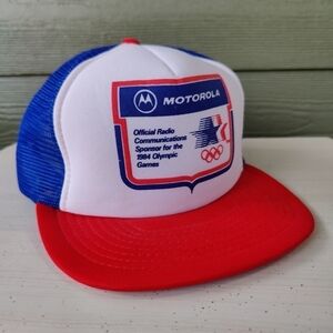 RARE Vintage Los Angeles 1984 Motorola Olympics Mesh Trucker Hat Snapback Cap